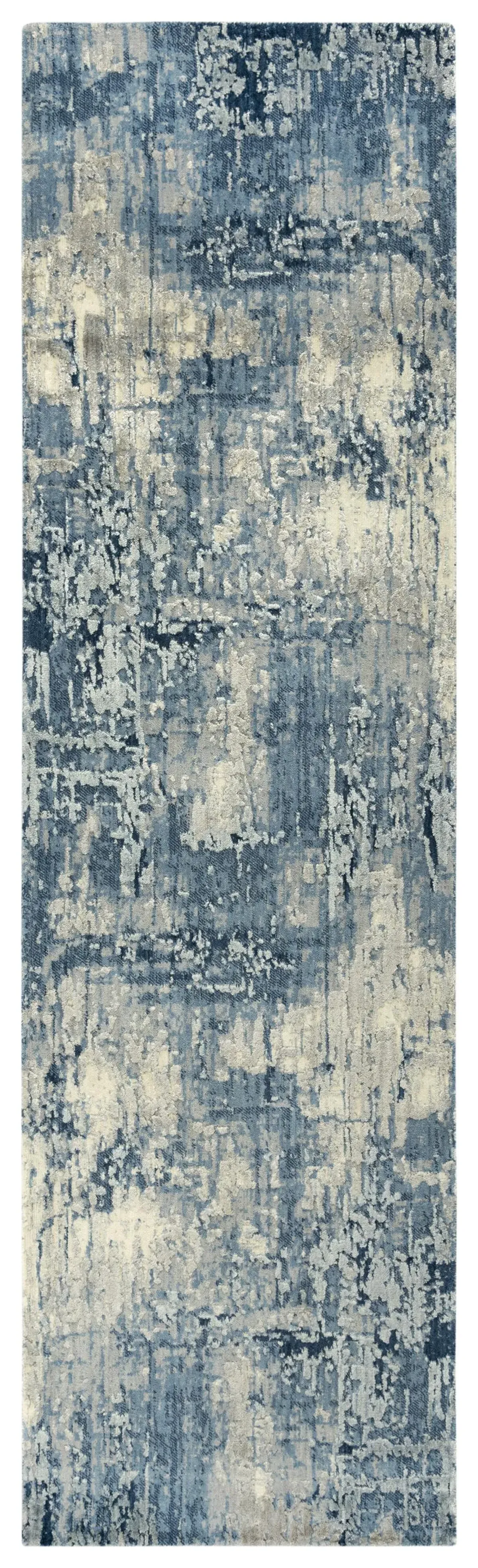 Artistry Blue Abstract NZ Wool/Tencel Blend 2'6" x 8' Runner Rug