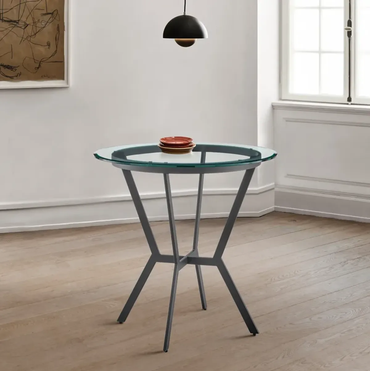 Naomi Round Glass and Black Metal Bar Table