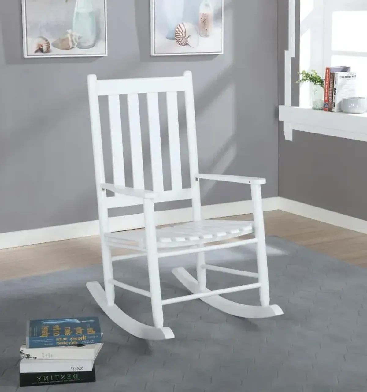 Annie Slat Back Wooden Rocking Chair White