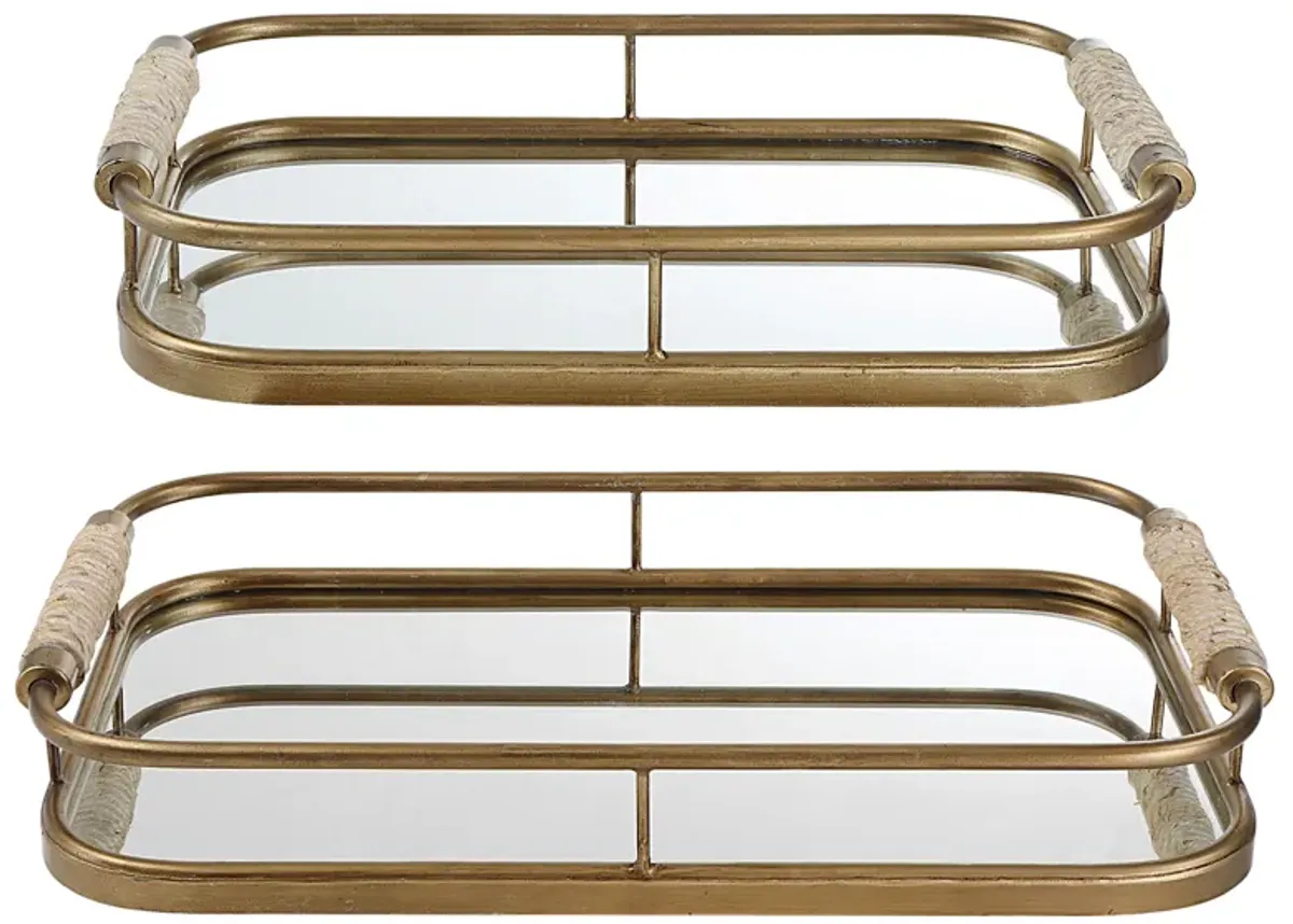 Rosea Brushed Gold Trays, S/2