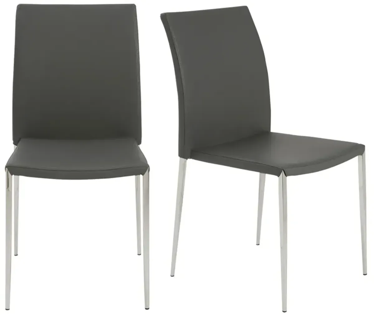 Diana Stacking Side Chair in Gray with Polished Stainless Steel Legs - Set of 2