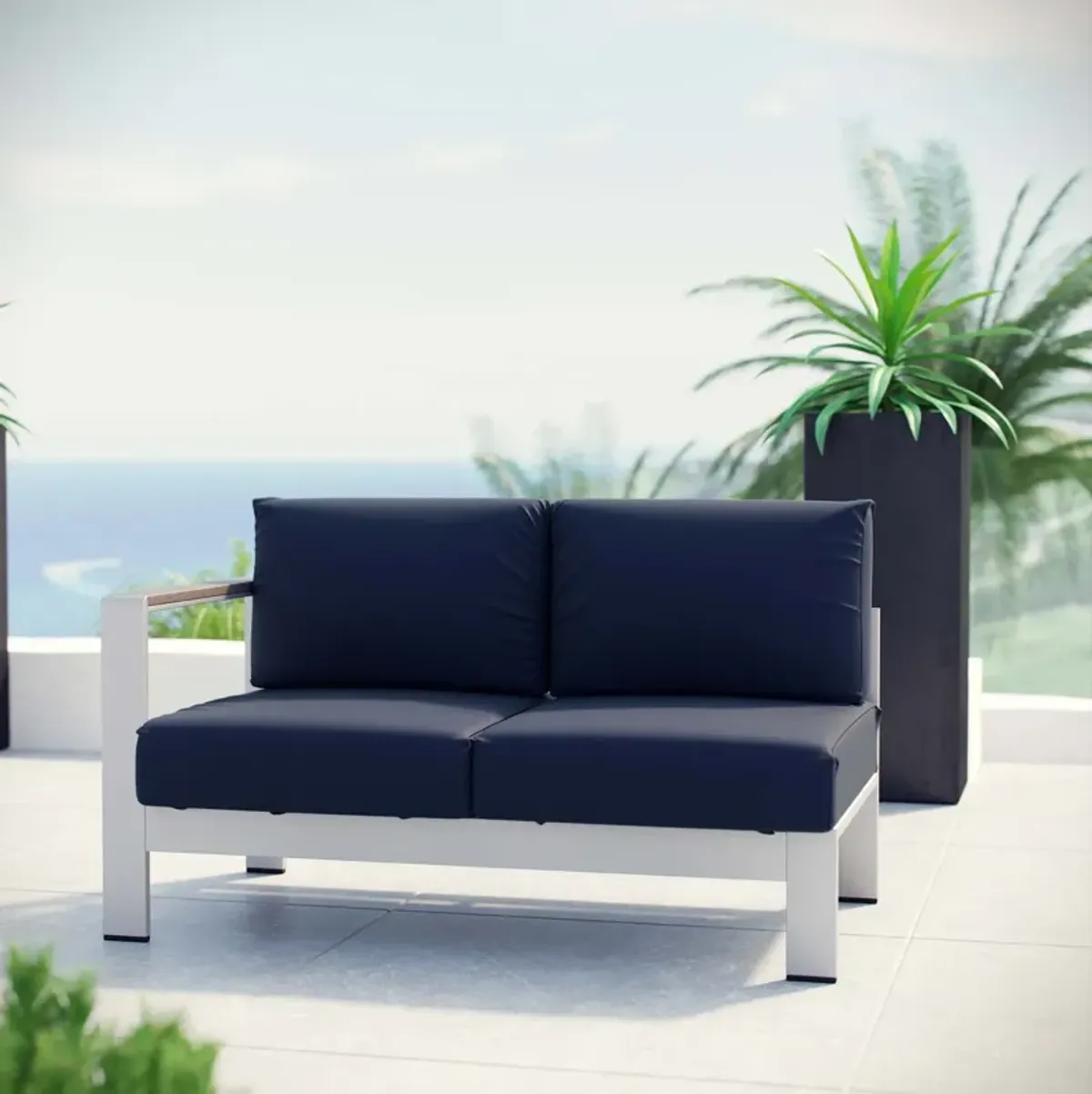 Shore Left-Arm Corner Sectional Outdoor Patio Aluminum Loveseat