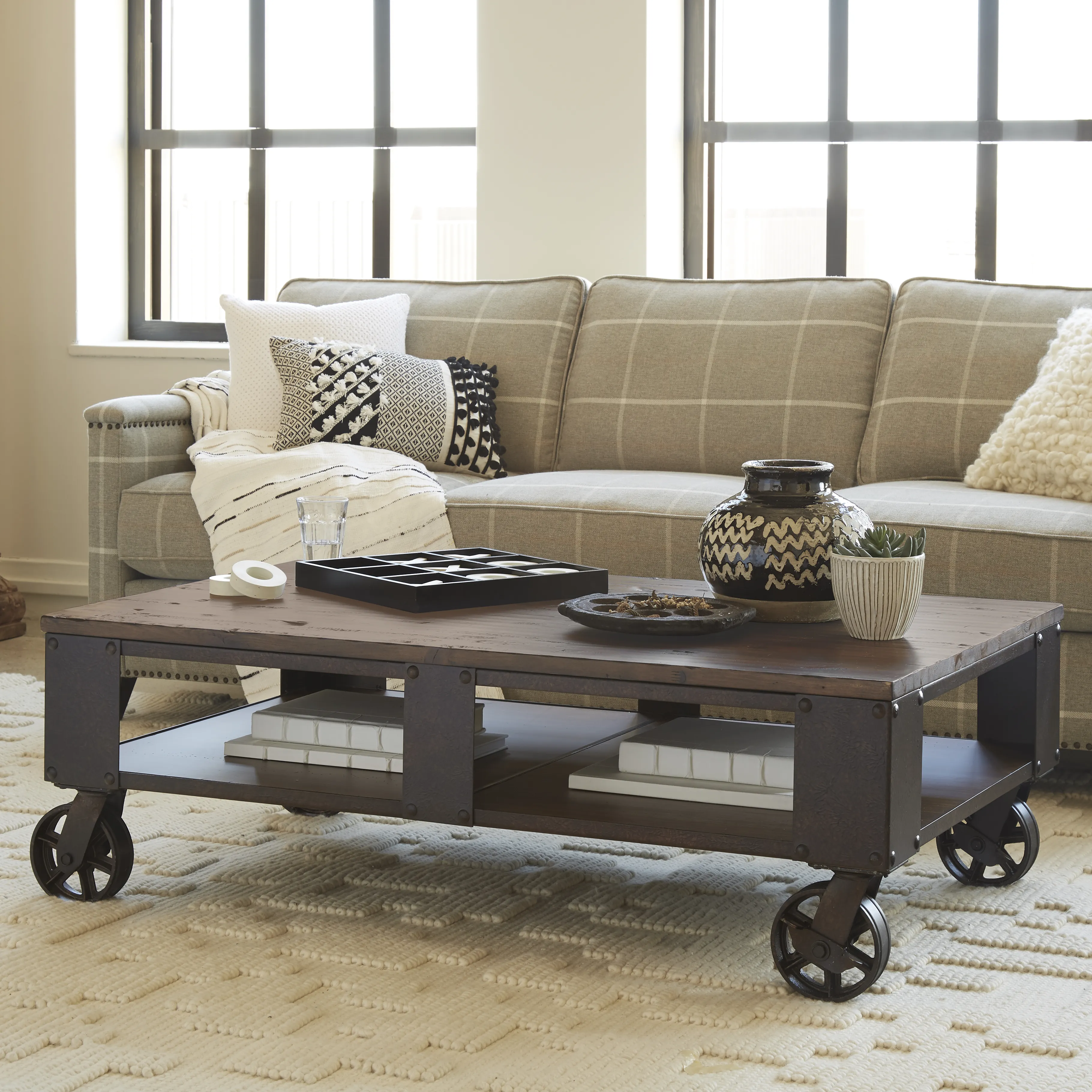 Pinebrook Rectangular Cocktail Table (2 braking casters)