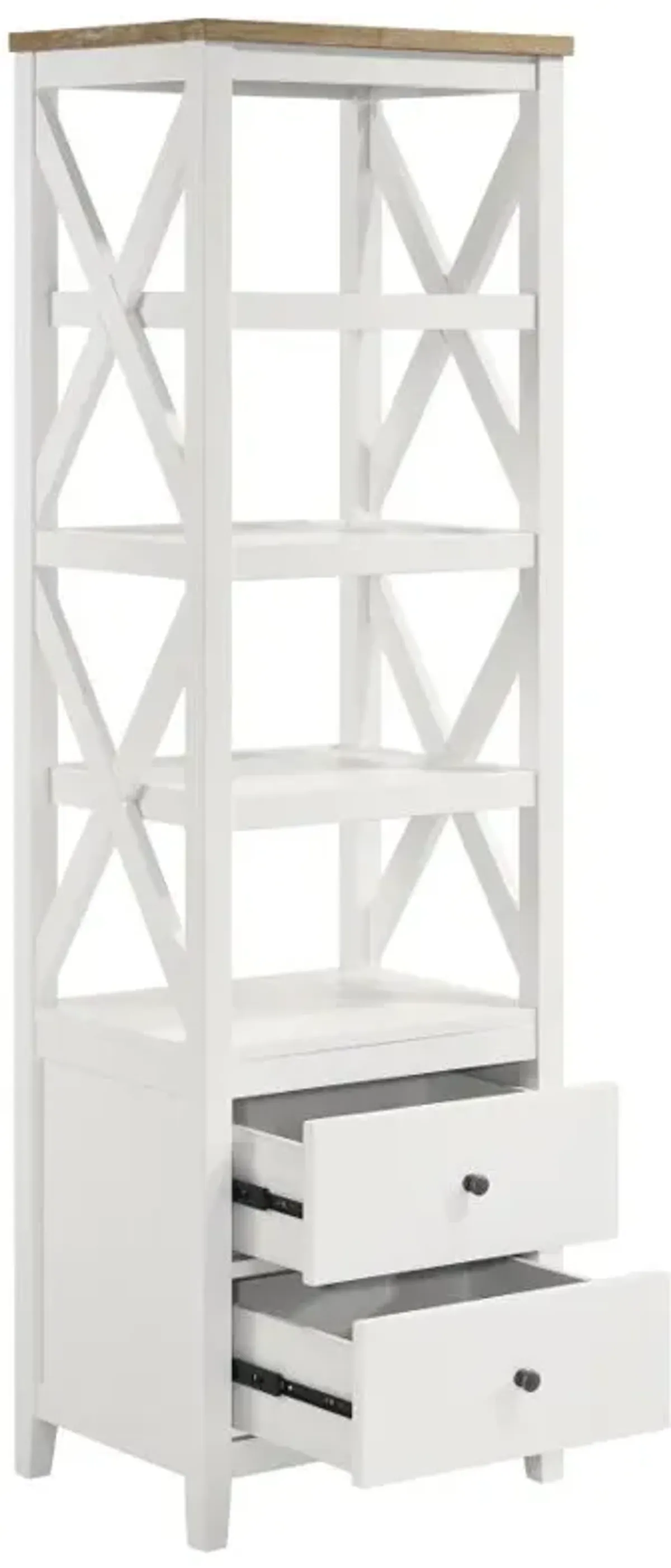 Angela 4-shelf Wooden Media Tower with Drawers Brown and White