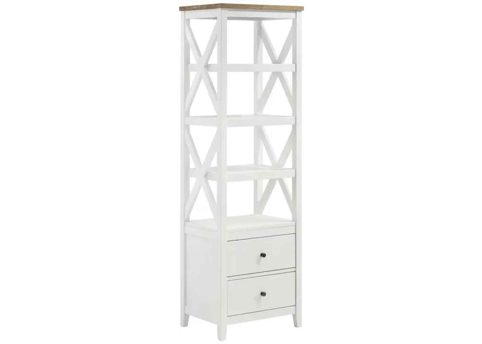 Angela 4-shelf Wooden Media Tower with Drawers Brown and White