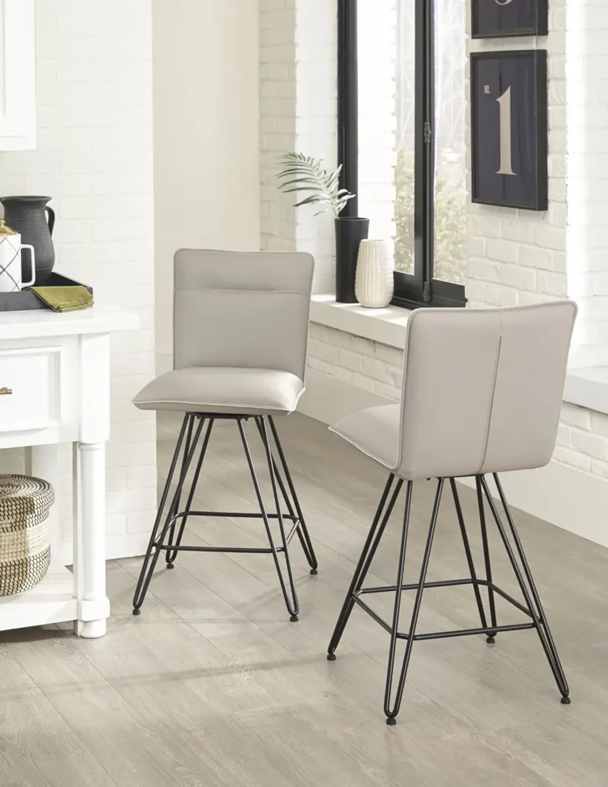 Demi Hairpin Leg Swivel Counter Stool in Taupe