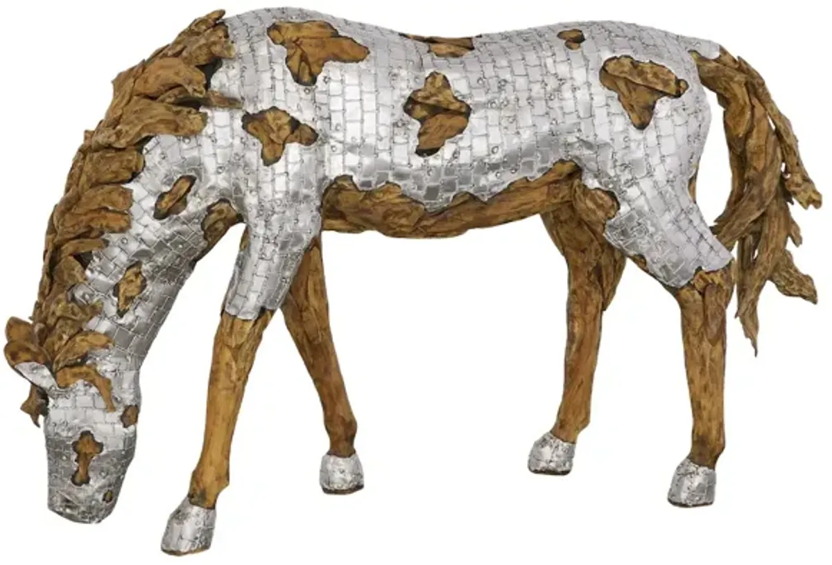 Mustang Horse Armored Sculpture, Grazing