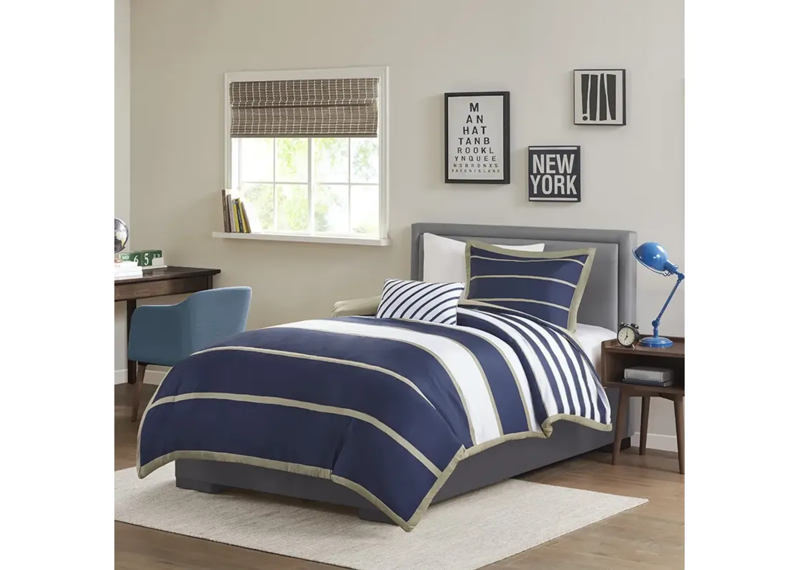 Mi Zone Ashton Khaki/Navy Duvet Cover Set