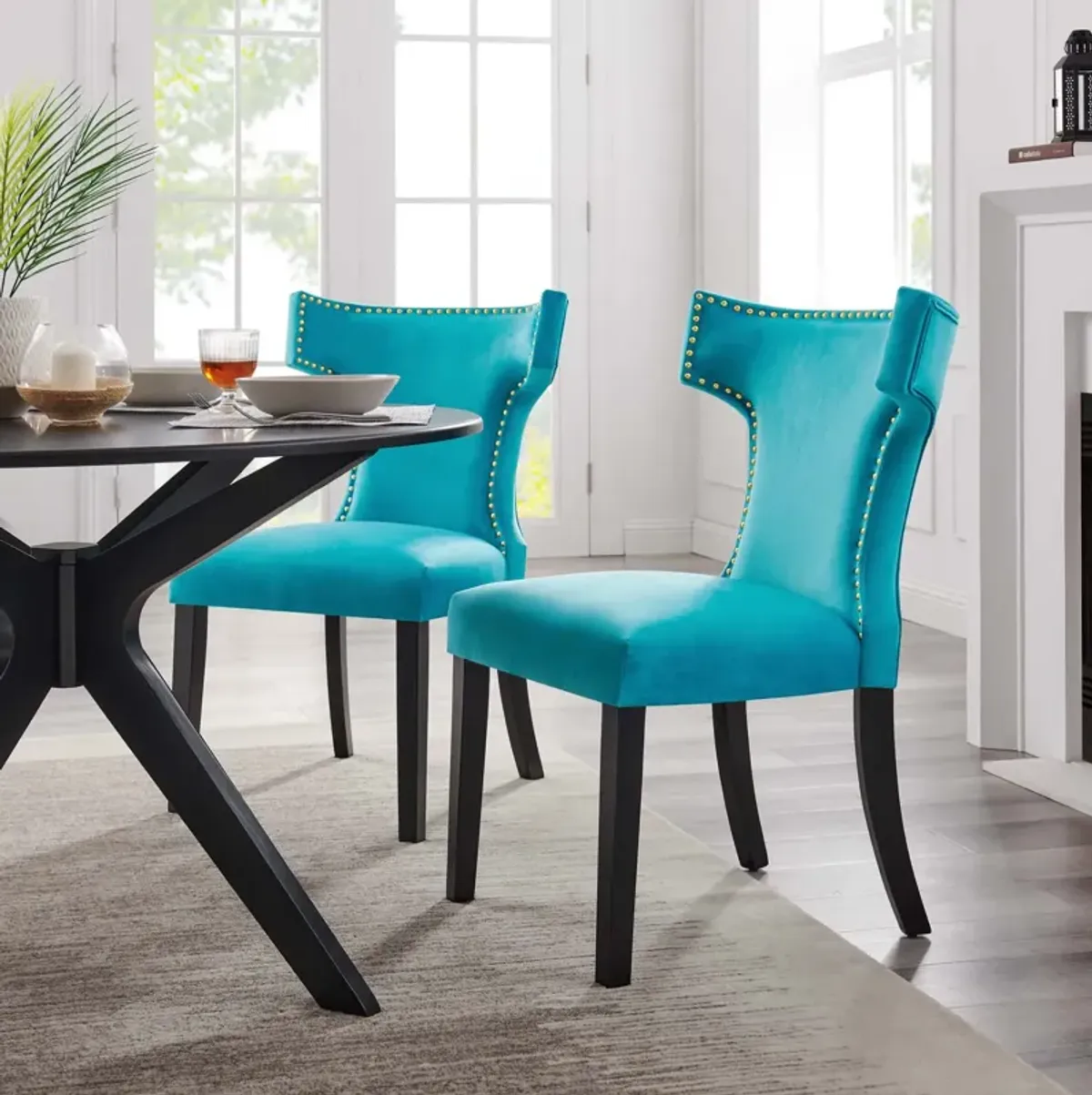 Curve Performance Velvet Dining Chairs - Set of 2