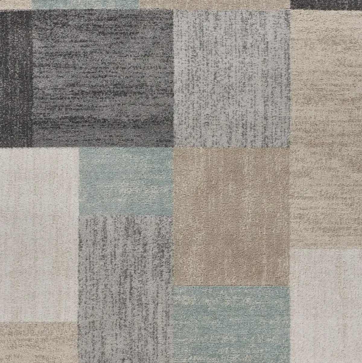 Dusky Beige/ Blue Contemporary Color Block Indoor Area Rug 5'2" x 7'2"