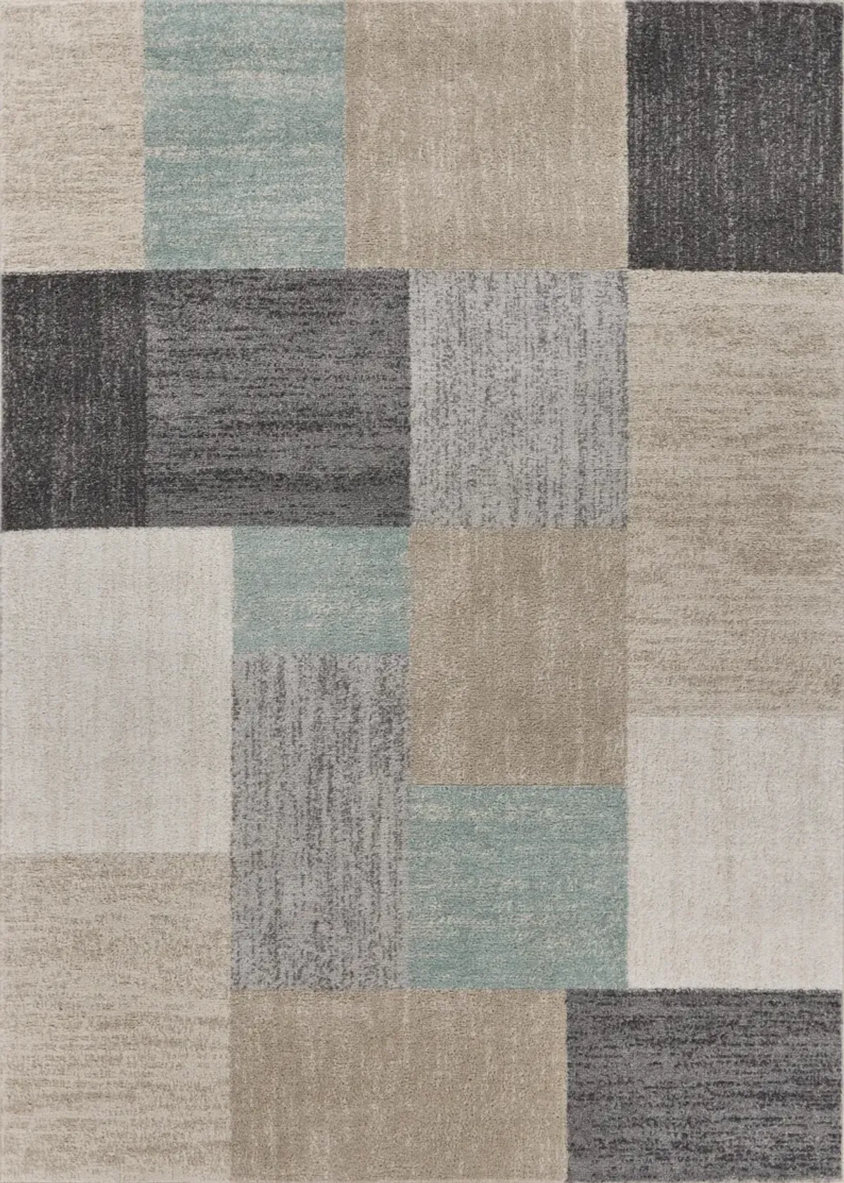 Dusky Beige/ Blue Contemporary Color Block Indoor Area Rug 5'2" x 7'2"