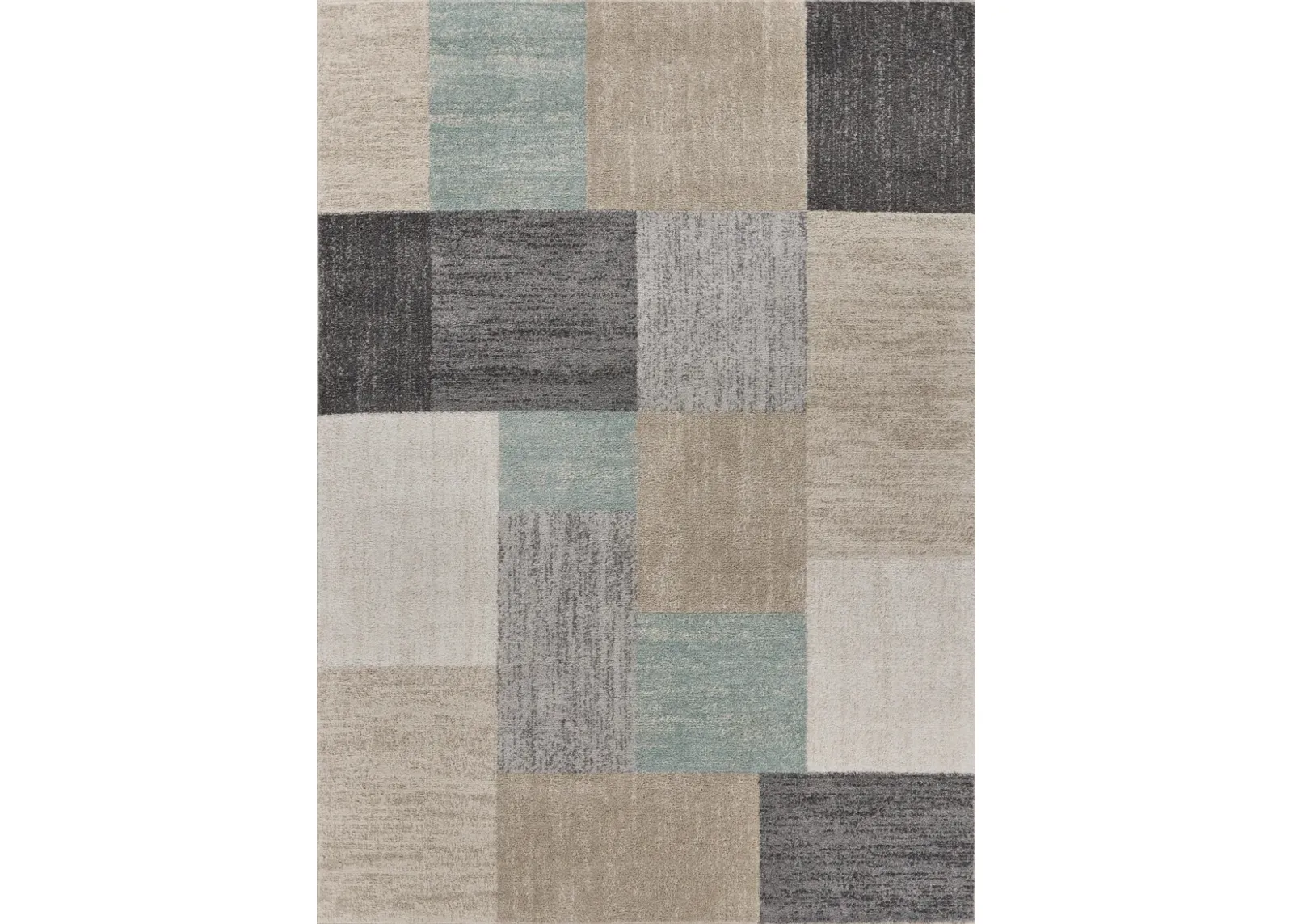 Dusky Beige/ Blue Contemporary Color Block Indoor Area Rug 5'2" x 7'2"