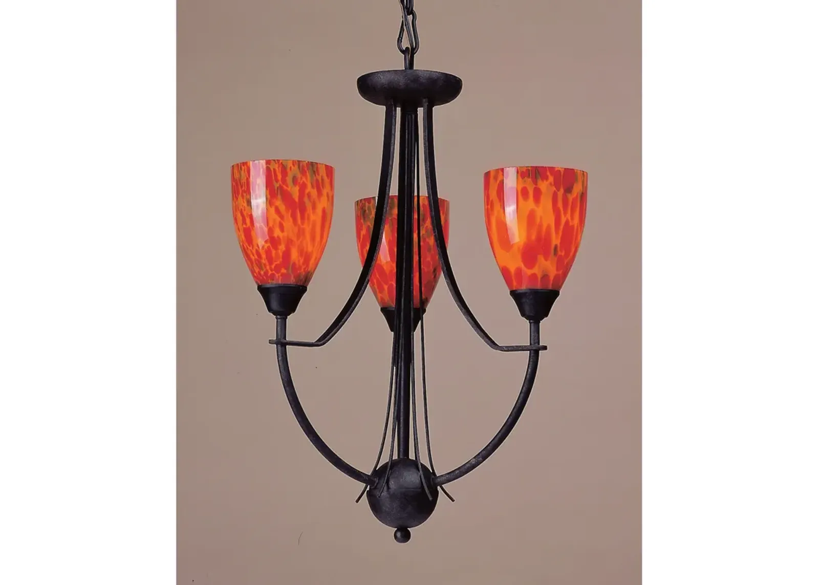 Classico 18'' Wide 3-Light Chandelier - Dark Rust with Fire Red Glass