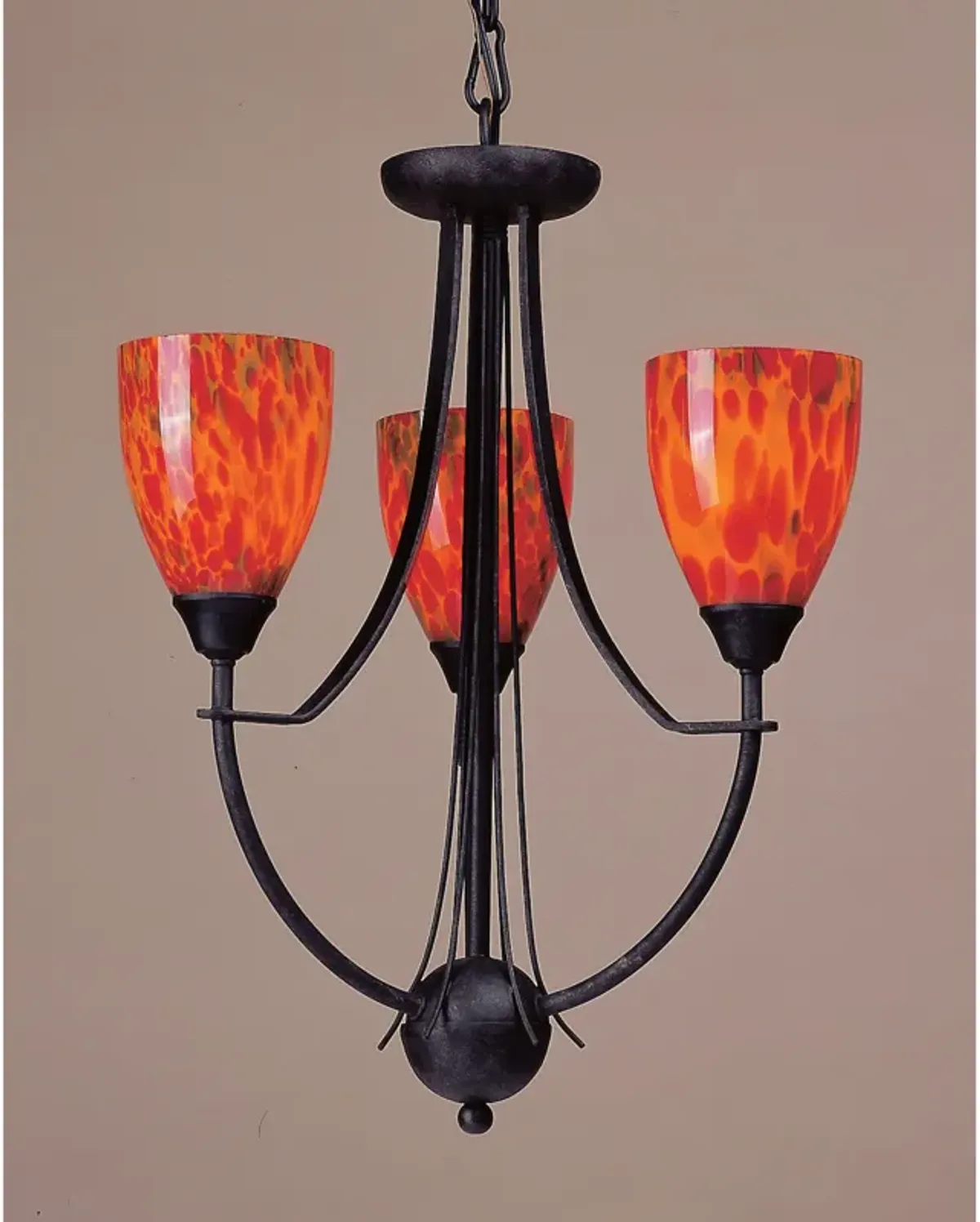 Classico 18'' Wide 3-Light Chandelier - Dark Rust with Fire Red Glass