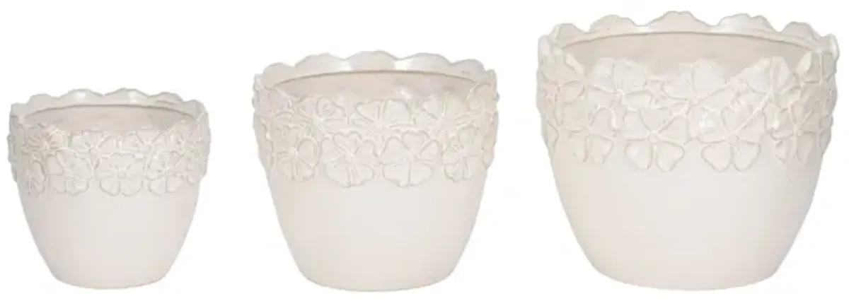 S/3 8/9/11" Floral Crown Planter, Ivory