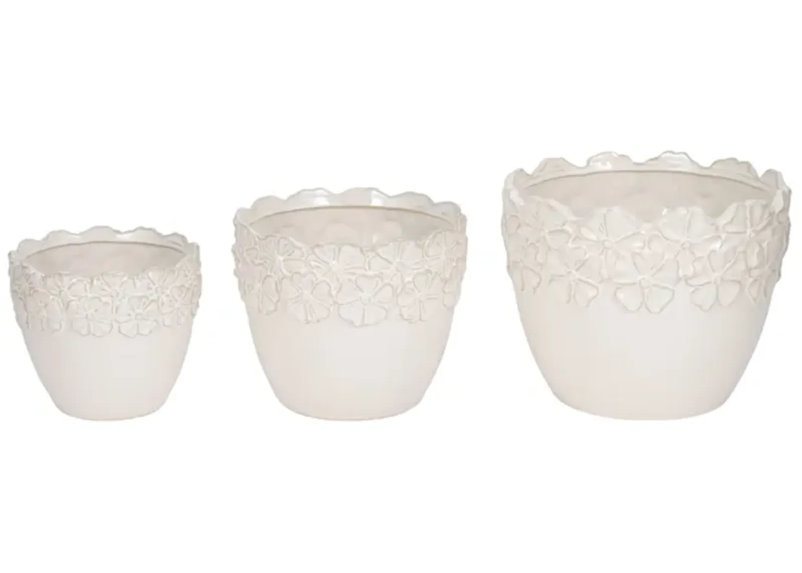 S/3 8/9/11" Floral Crown Planter, Ivory