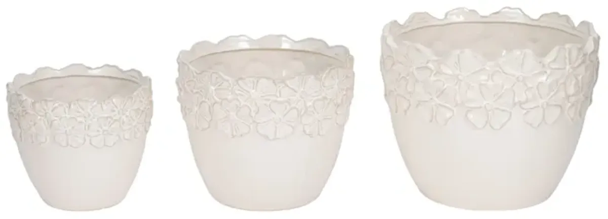 S/3 8/9/11" Floral Crown Planter, Ivory