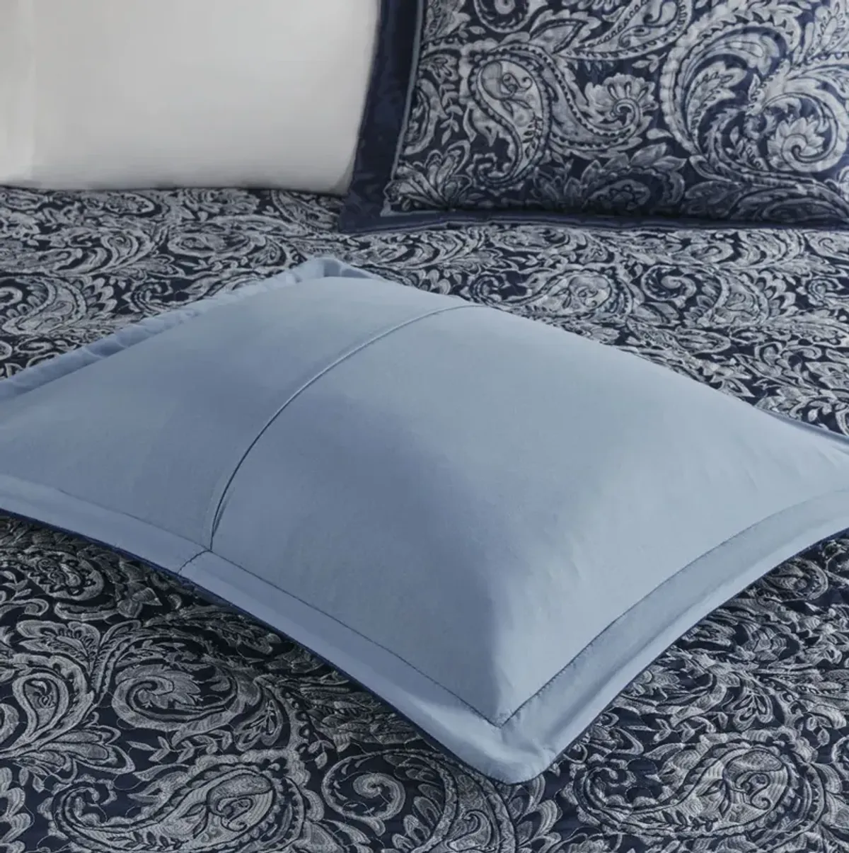 Madison Park Aubrey Navy 5 Piece Jacquard Bedspread Set with Throw Pillows