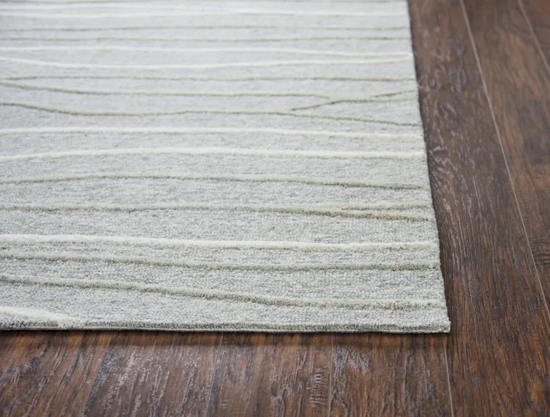 Idyllic Gray/Natural  Lines Wool 5' x 8' Rectangle Rug