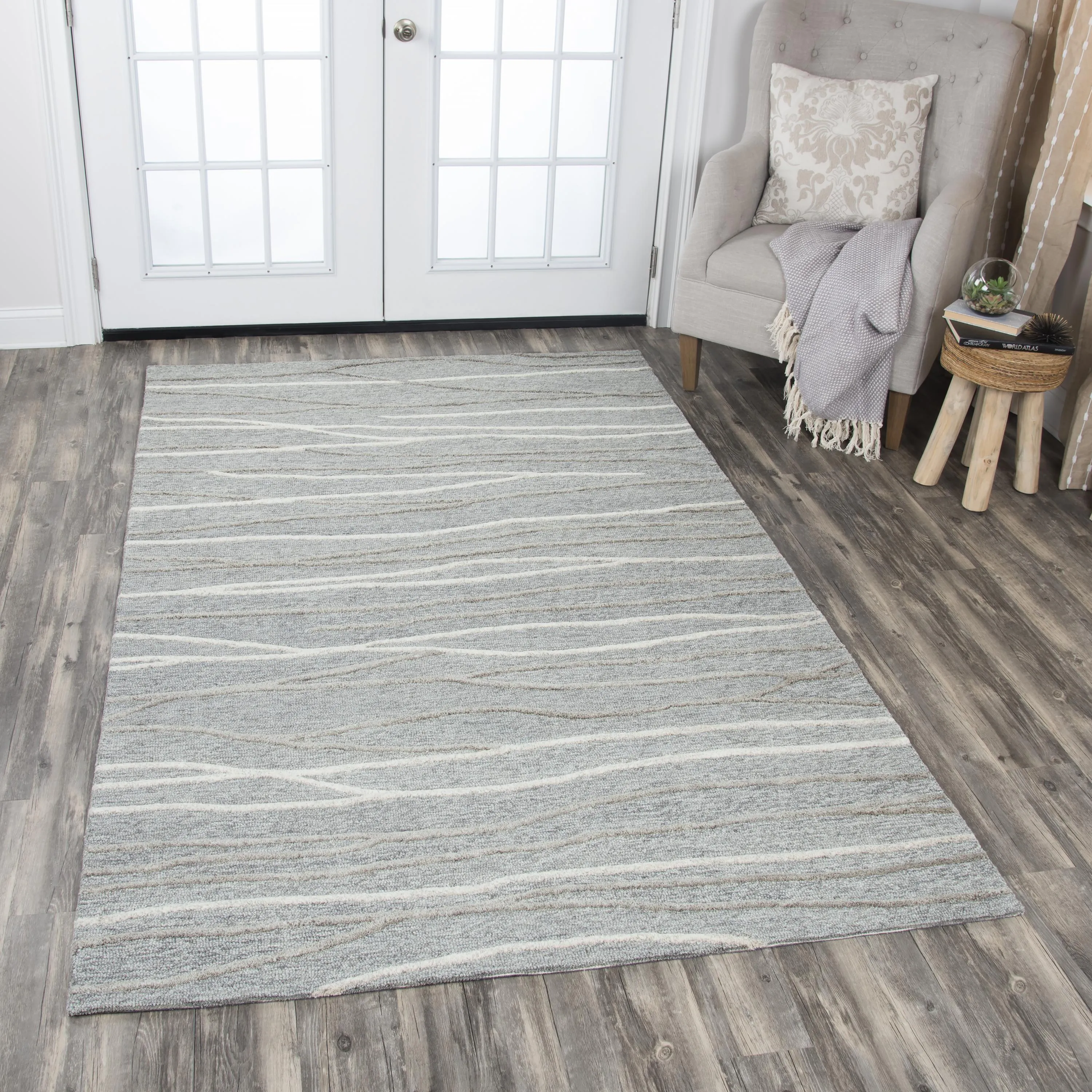 Idyllic Gray/Natural  Lines Wool 5' x 8' Rectangle Rug