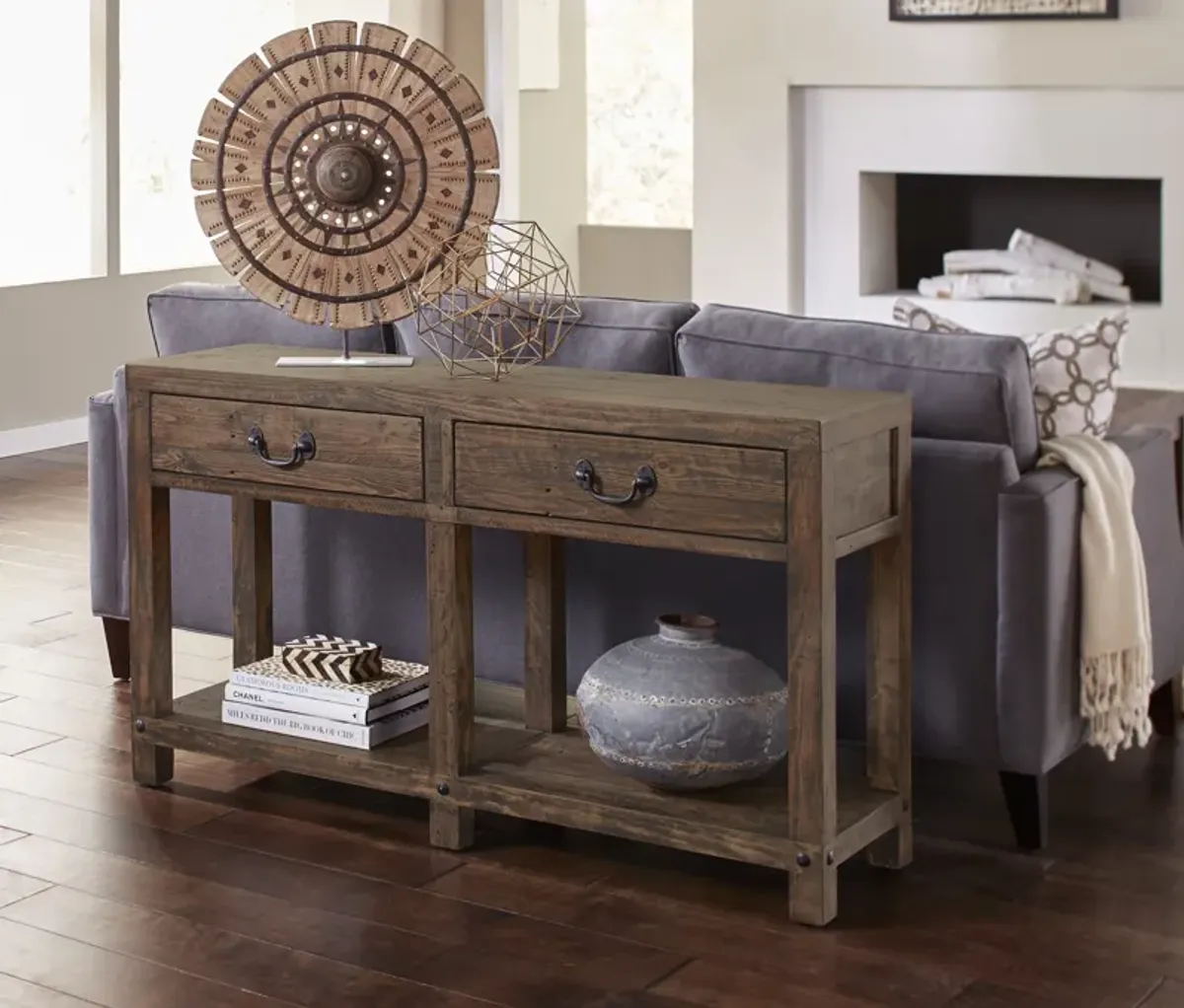 Craster Reclaimed Wood Console Table in Smoky Taupe