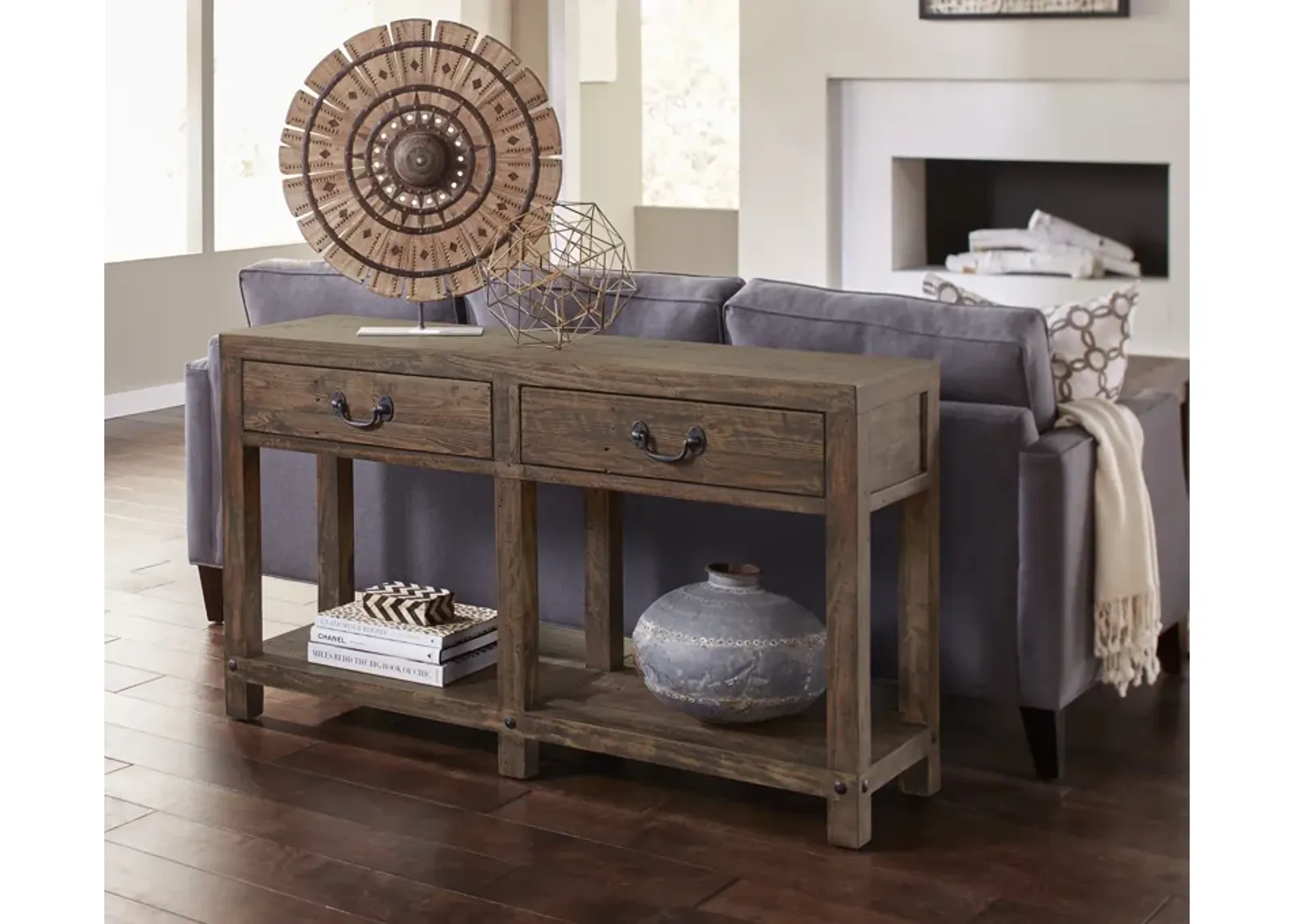 Craster Reclaimed Wood Console Table in Smoky Taupe