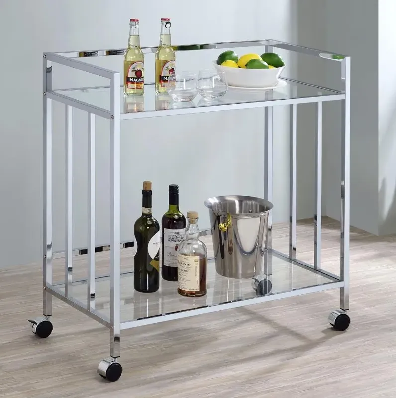 Cara Rectangular Glass Bar Cart Chrome