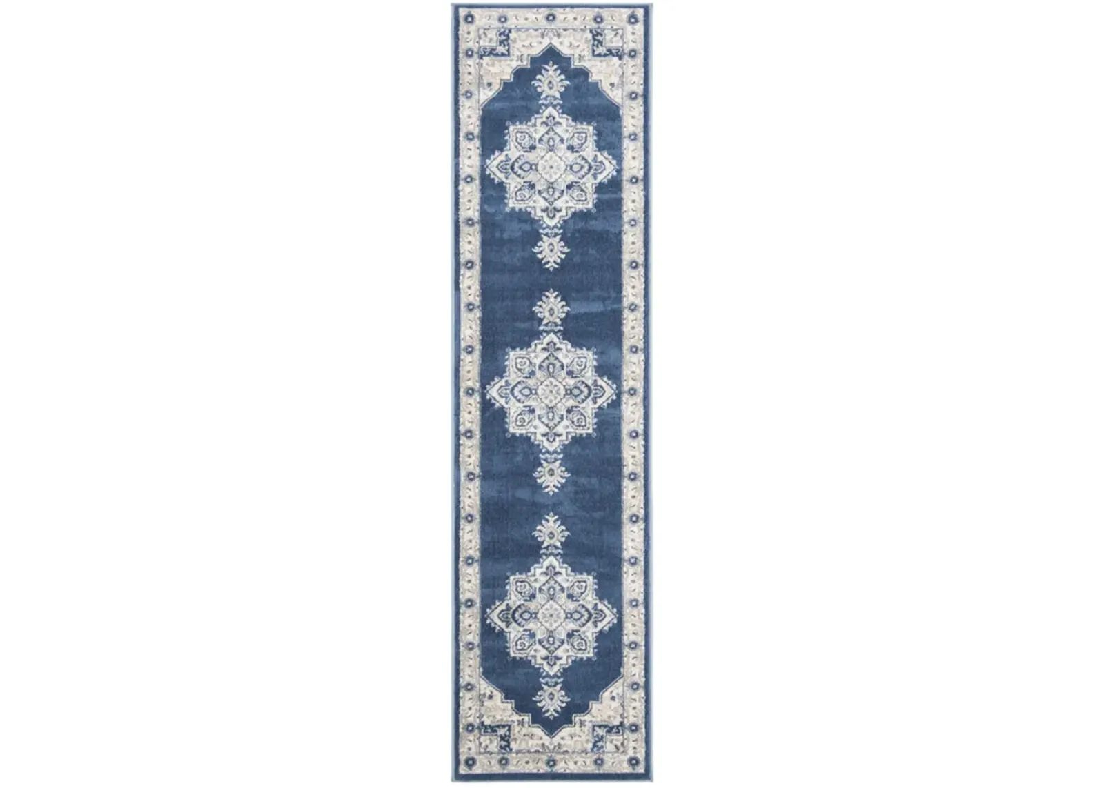 Brentwood 865 Navy / Creme 2' X 10' Runner Powerloomed Rug