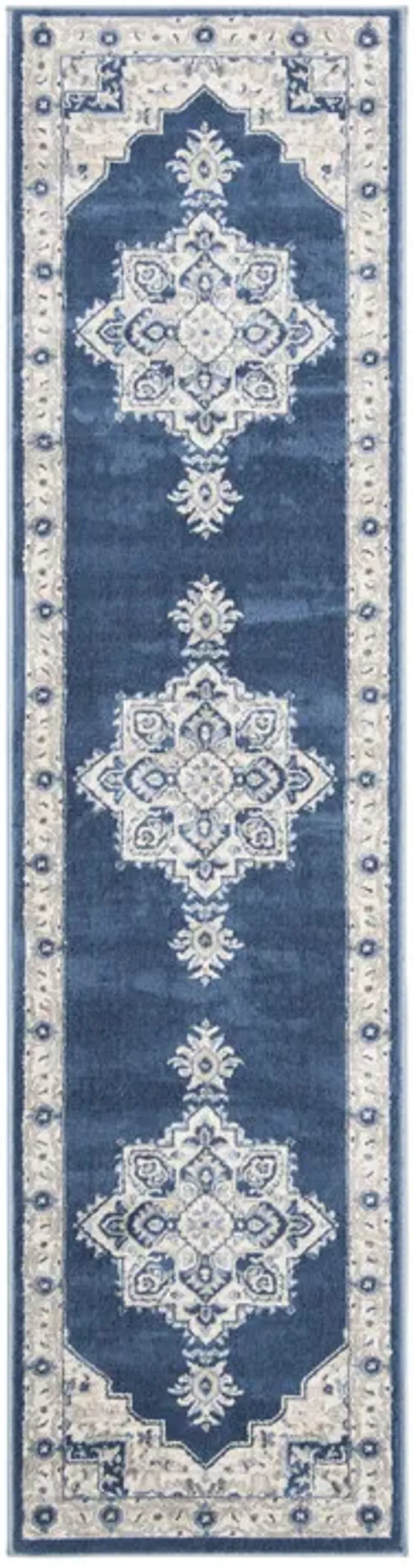 Brentwood 865 Navy / Creme 2' X 10' Runner Powerloomed Rug