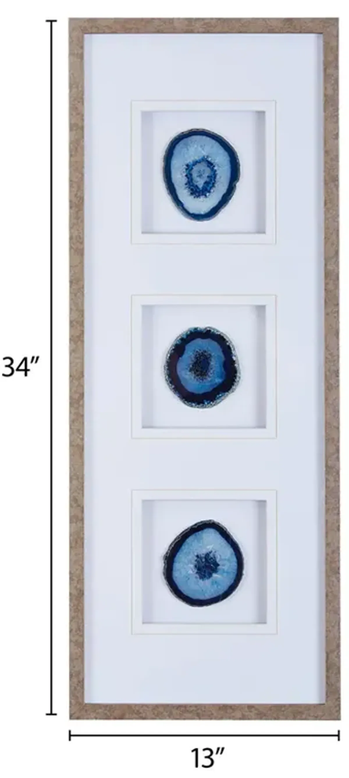 Madison Park Blue Agate Trio Blue Real Stone Framed Glass and Double Matted Wall Art