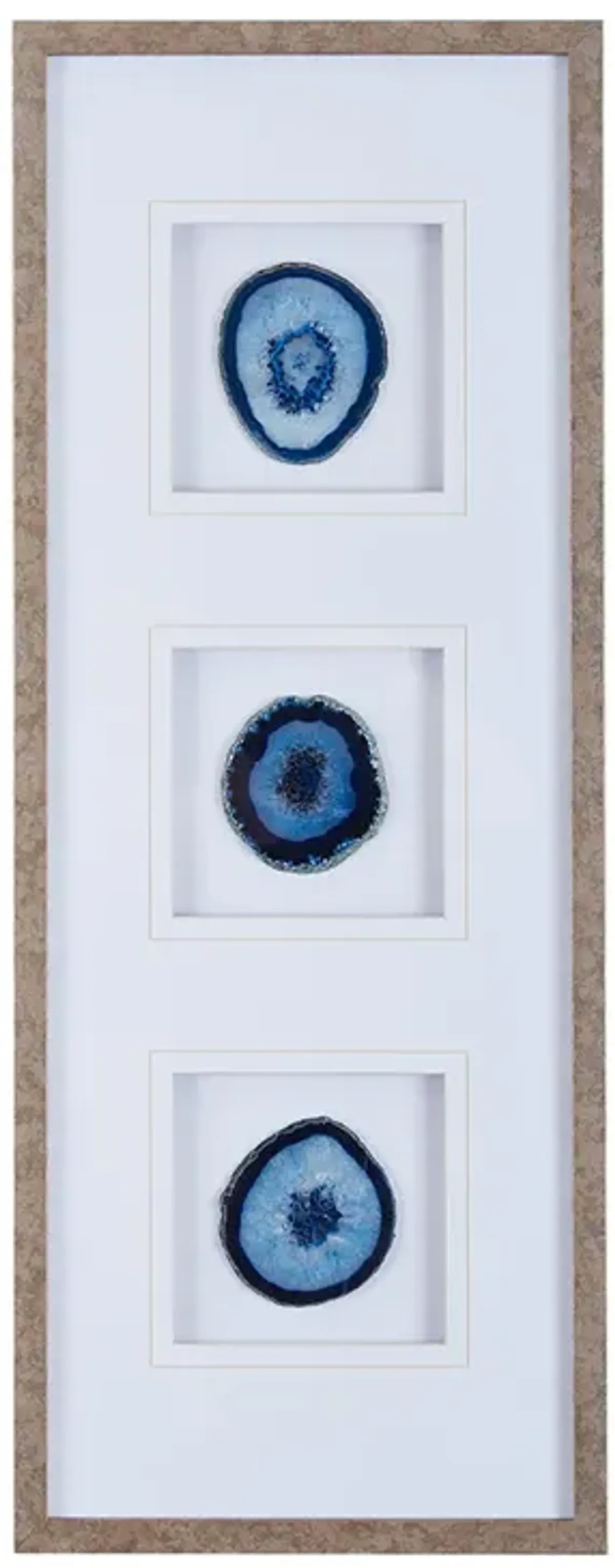 Madison Park Blue Agate Trio Blue Real Stone Framed Glass and Double Matted Wall Art