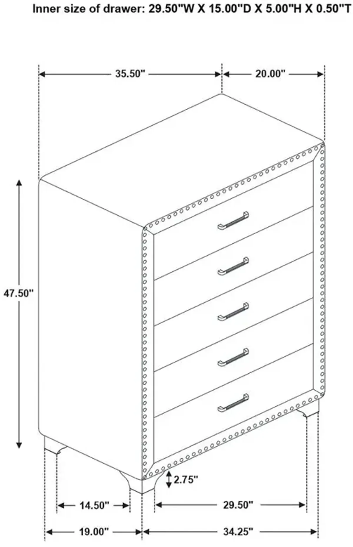 Melody 5-drawer Upholstered Chest Grey