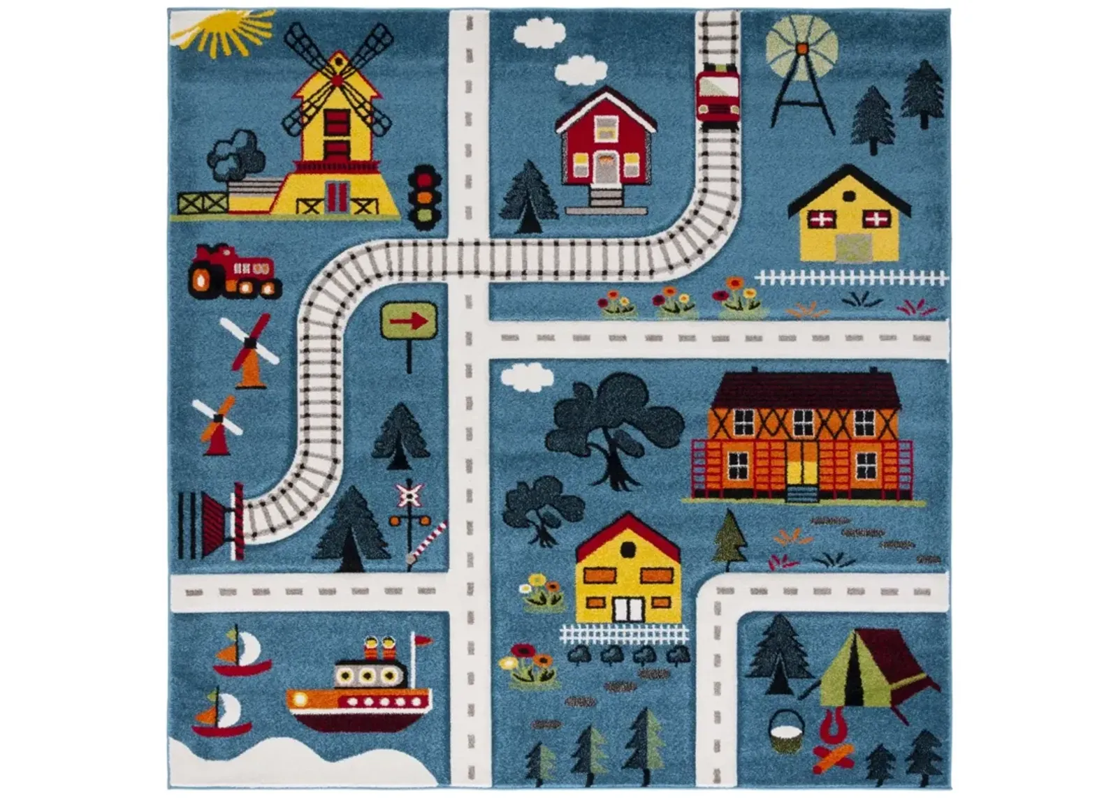 CAROUSEL KIDS 197 BLUE  5'-3' x 5'-3' Square Square Rug