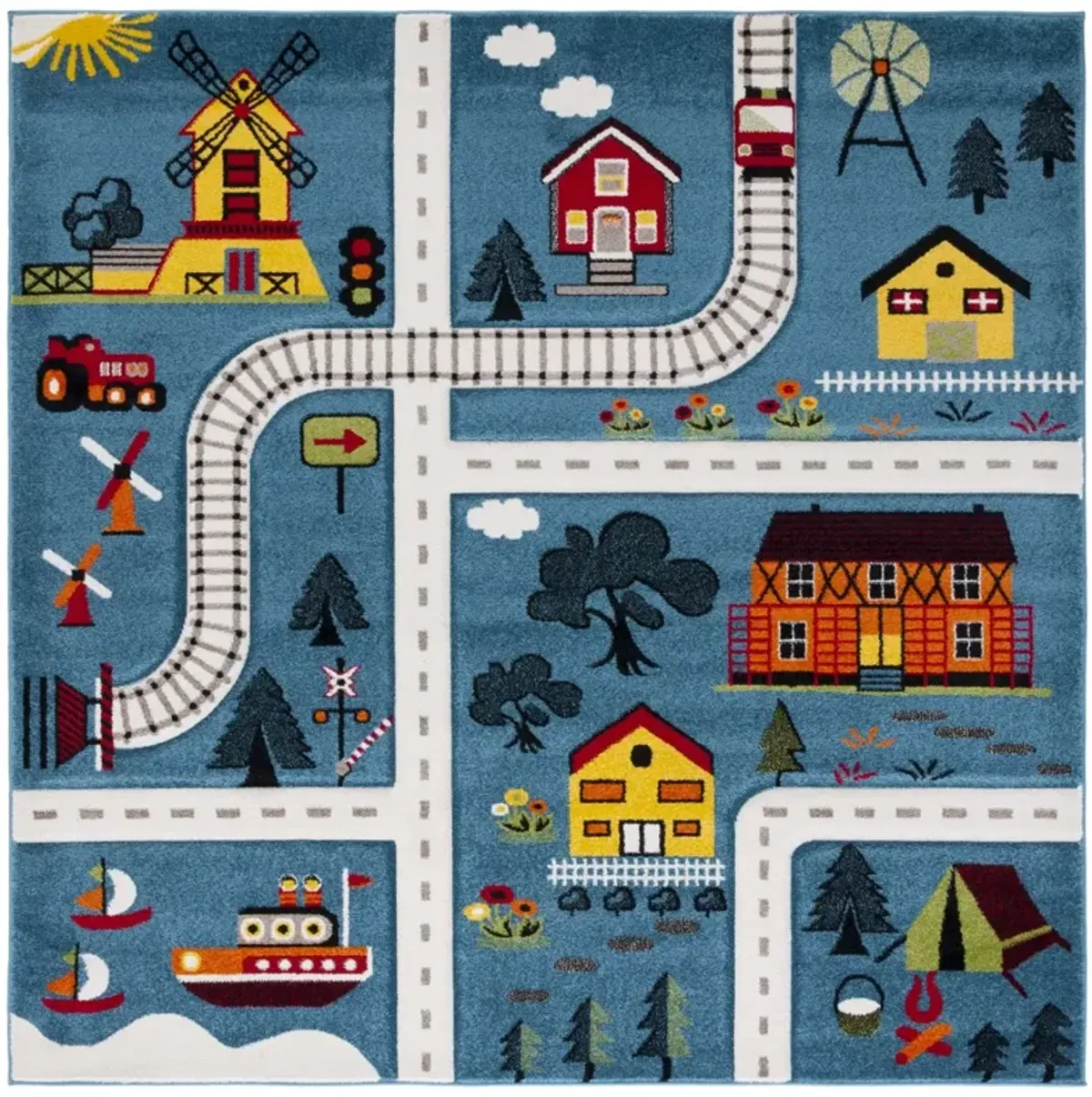 CAROUSEL KIDS 197 BLUE  5'-3' x 5'-3' Square Square Rug