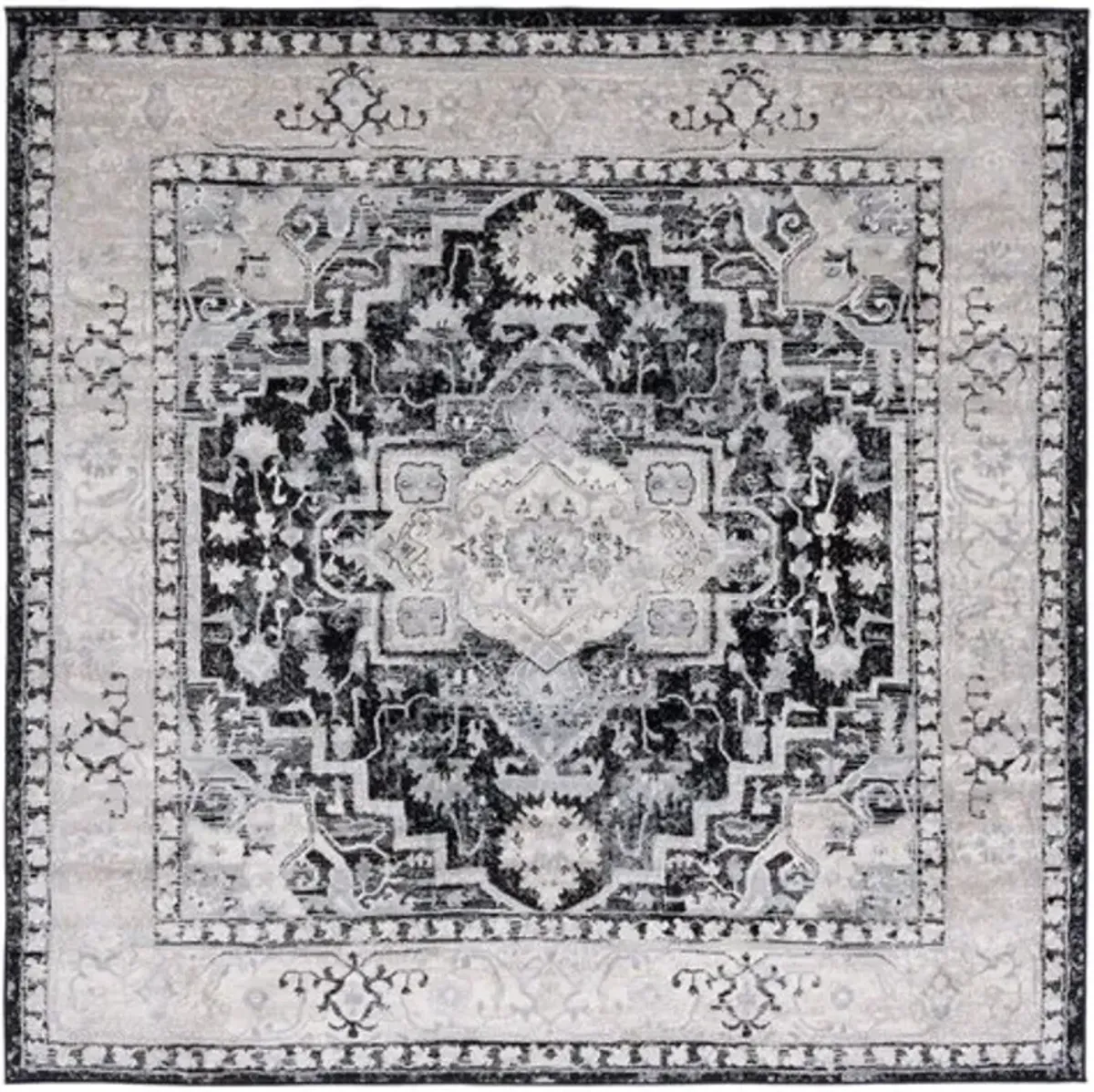 Brentwood 851 Black / Grey 6'-7" X 6'-7" Square Square Powerloomed Rug