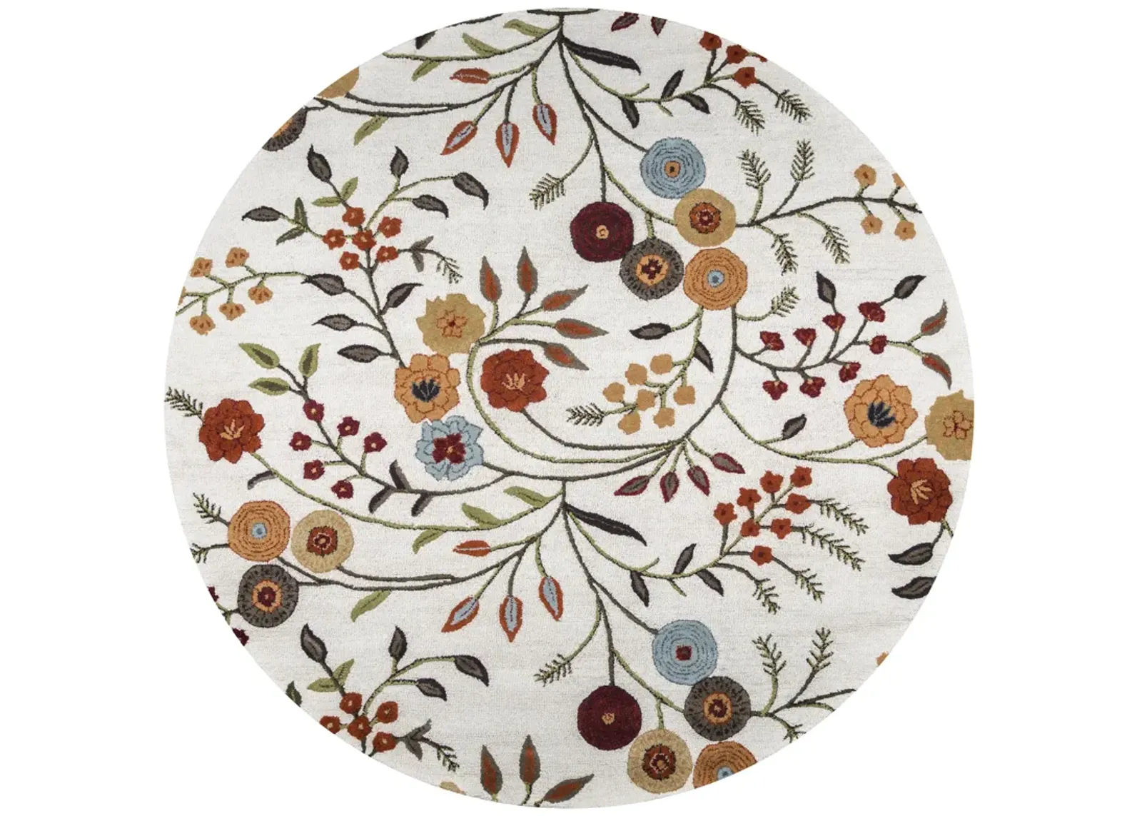 Dimensions White Floral  Wool/Viscose 8' x 8' Round Round  Rug