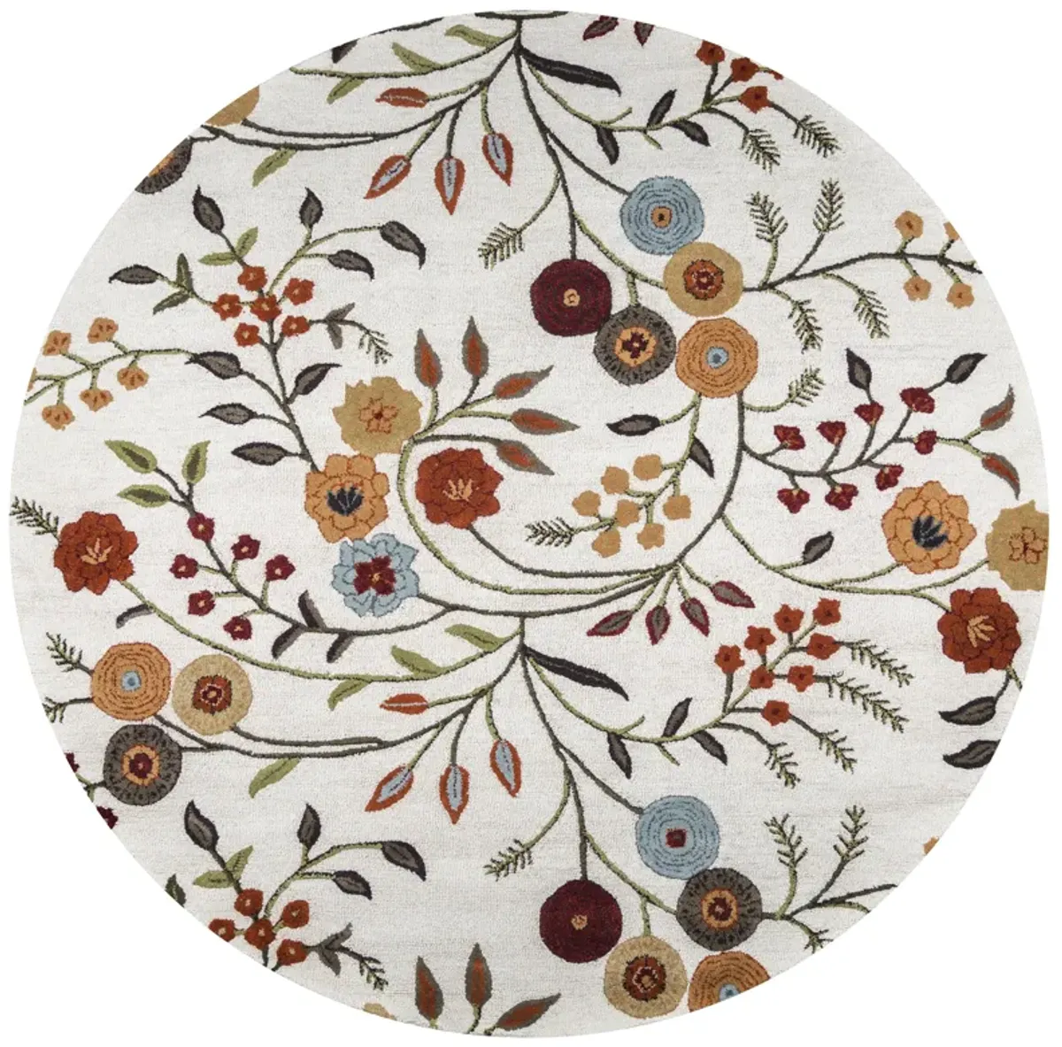 Dimensions White Floral  Wool/Viscose 8' x 8' Round Round  Rug