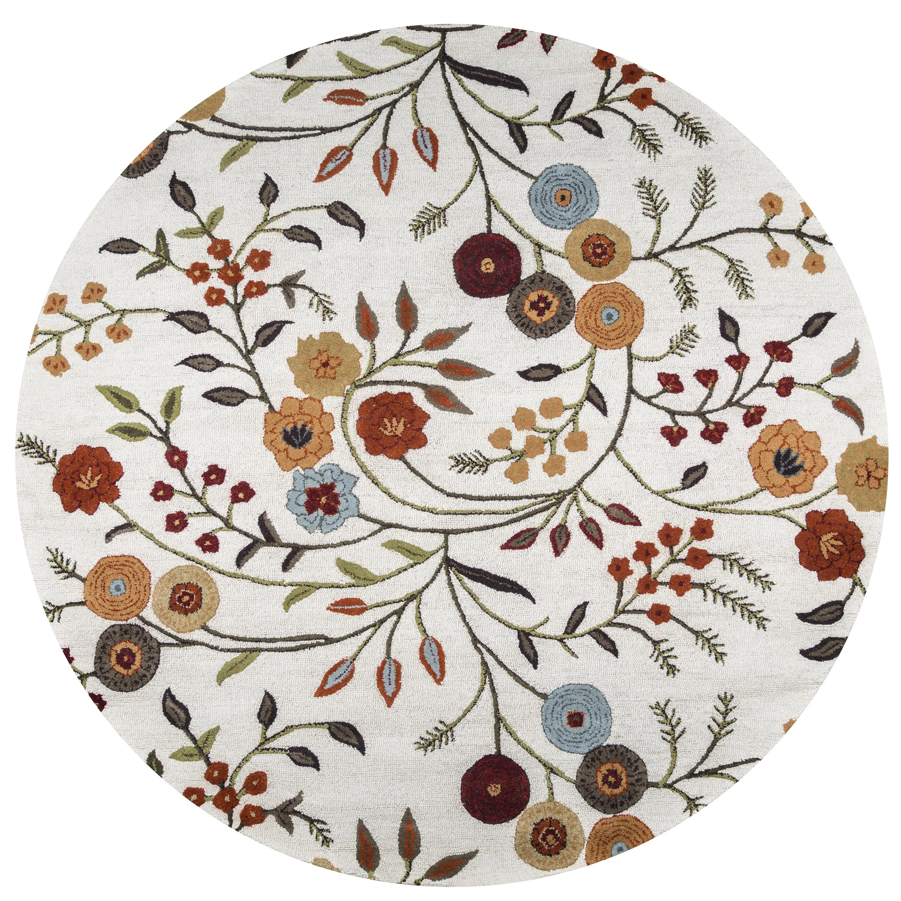 Dimensions White Floral  Wool/Viscose 8' x 8' Round Round  Rug