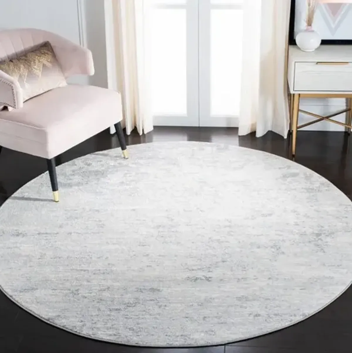 Brentwood 822 Ivory / Grey 5' X 5' Round Round Powerloomed Rug