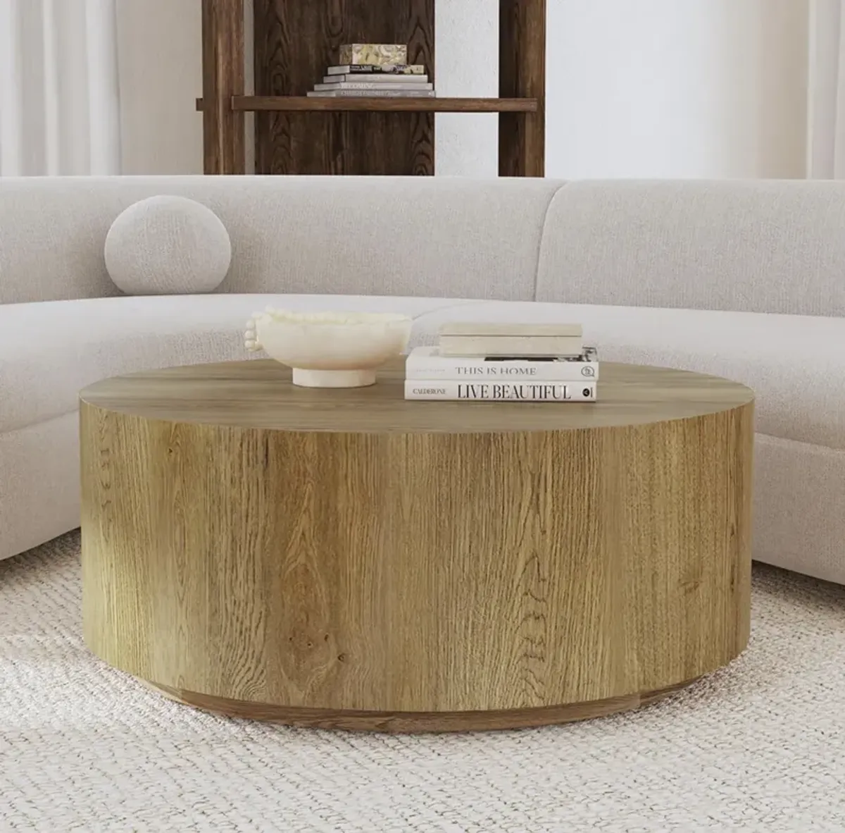 Layne 42" Round Coffee Table in Light Brown