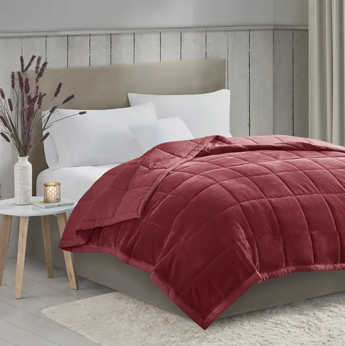 Madison Park Coleman Burgundy Reversible HeiQ Smart Temperature Down Alternative Blanket