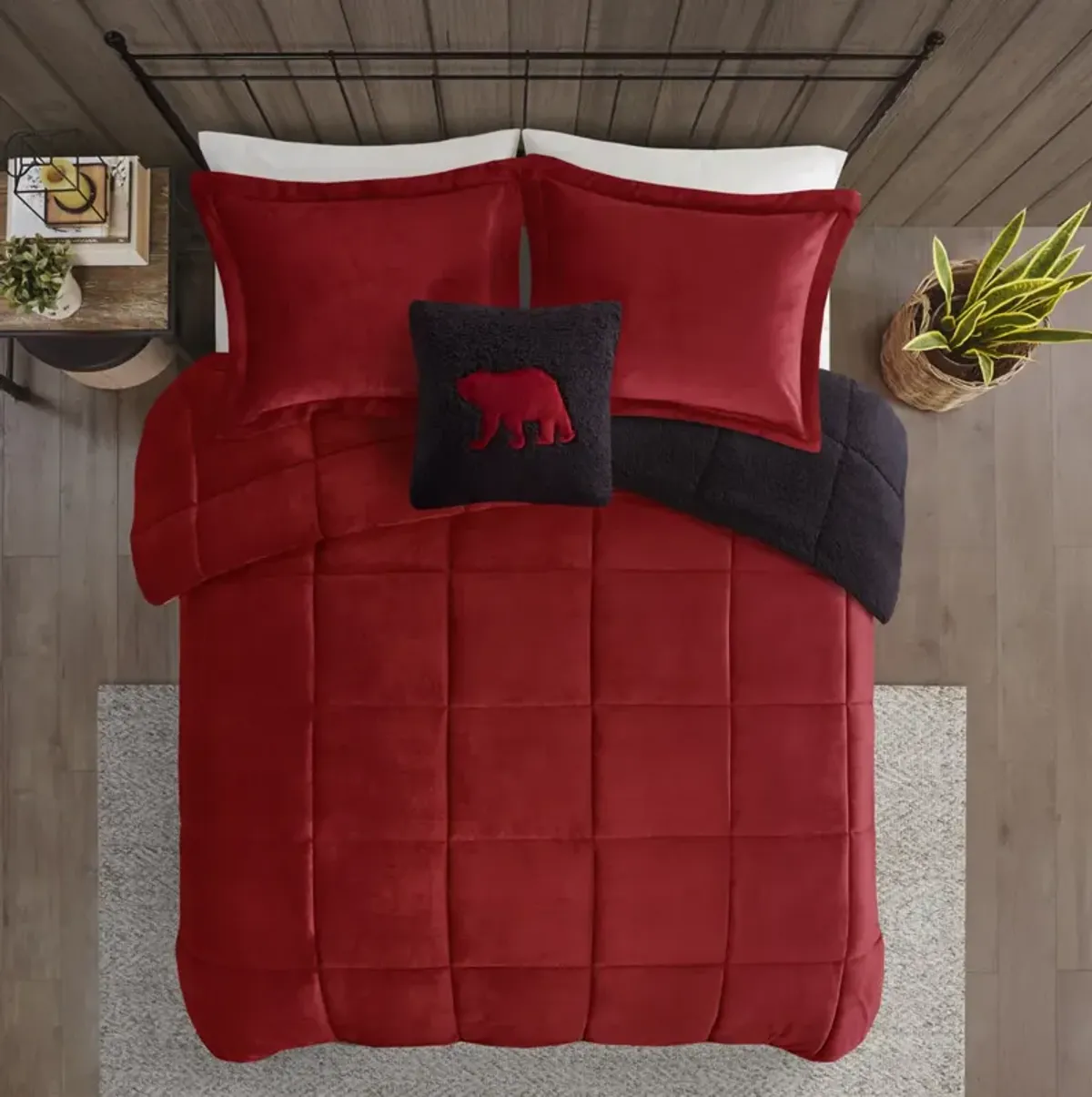 Woolrich Alton Red/Black Plush to Sherpa Down Alternative Comforter Set