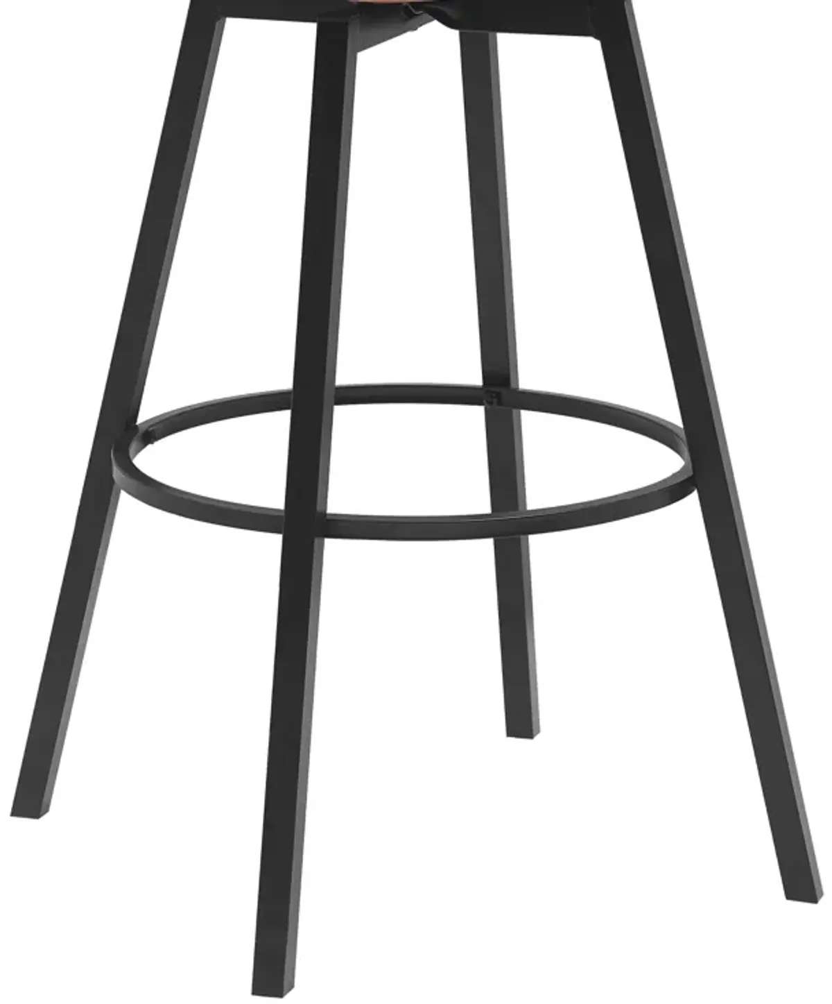 Athena 31" Swivel Walnut Wood Bar Stool in Black Faux Leather with Black Metal