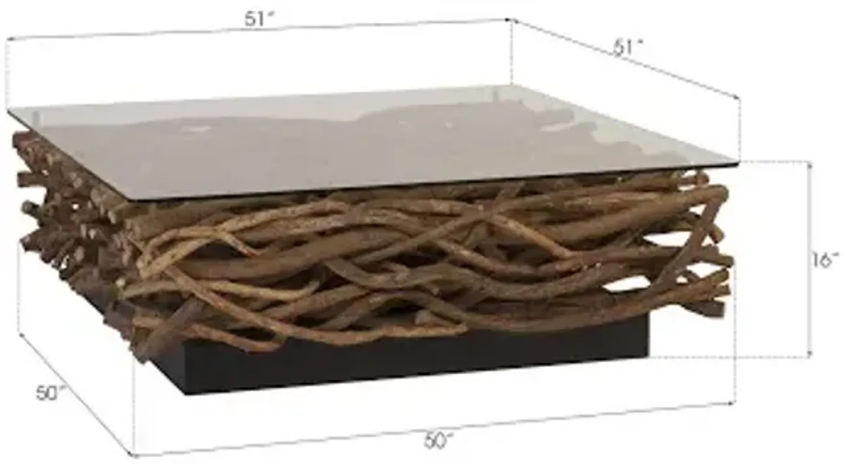 vine coffee table, with glass