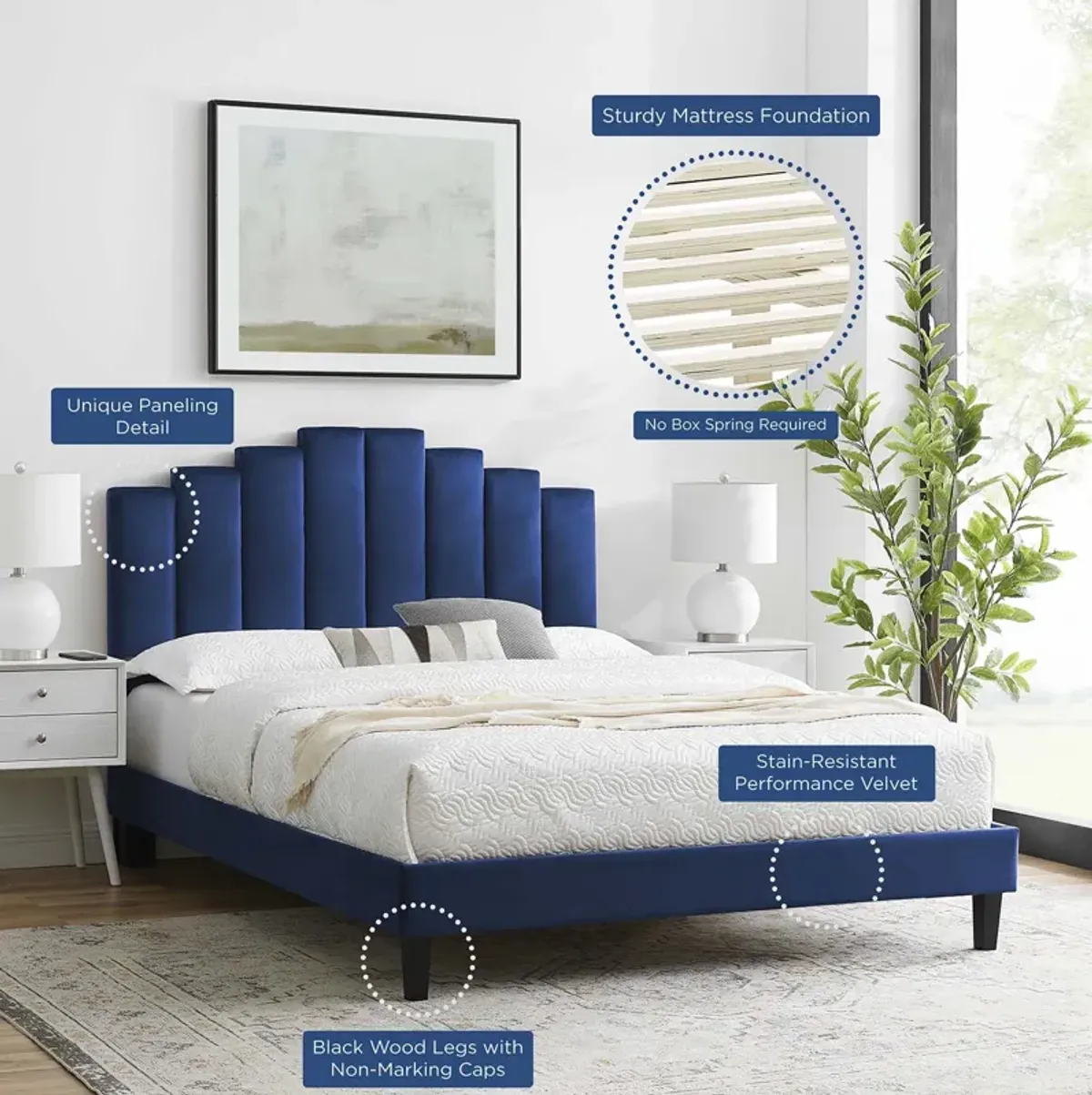 Elise Full Performance Velvet Platform Bed