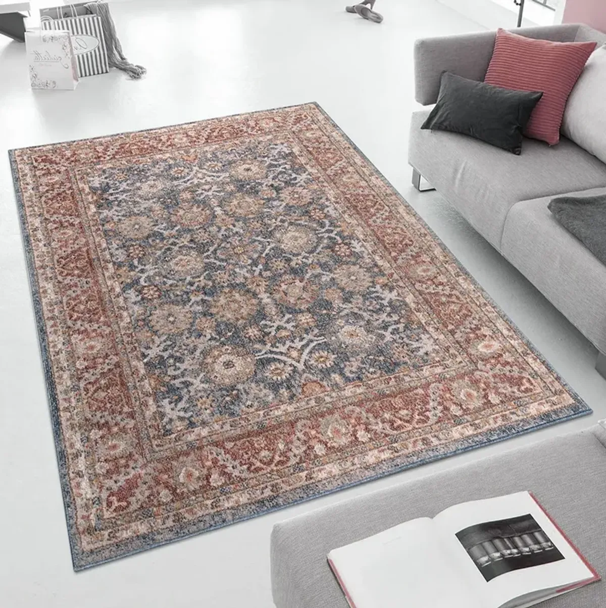 Madison Park Faith Blue/Red Persian Bordered Traditional Woven Area Rug