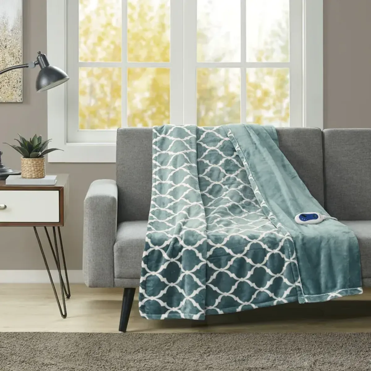 Beautyrest Heated Ogee Teal Throw