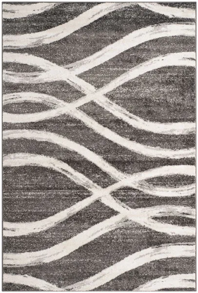 Adirondack Contemporary Charcoal / Ivory 4' X 4' Square Powerloomed Rug