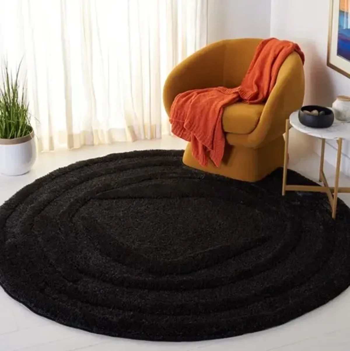 HI-LO SHAG 214 Black 6'-7' X 6'-7' Round Round Rug