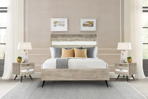 Bridges 3 Piece Queen Bedroom Set in Two-Tone Acacia Wood